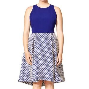 Kay Unger Blue and Black Knee-Length A-Line Dress